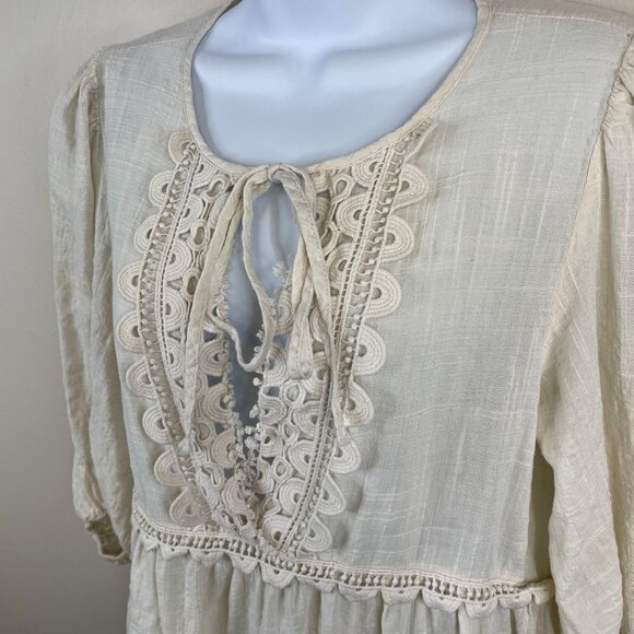 Max Studio Cottagecore Boho Crochet Peasant Top Size M Ivory - Picture 2 of 12